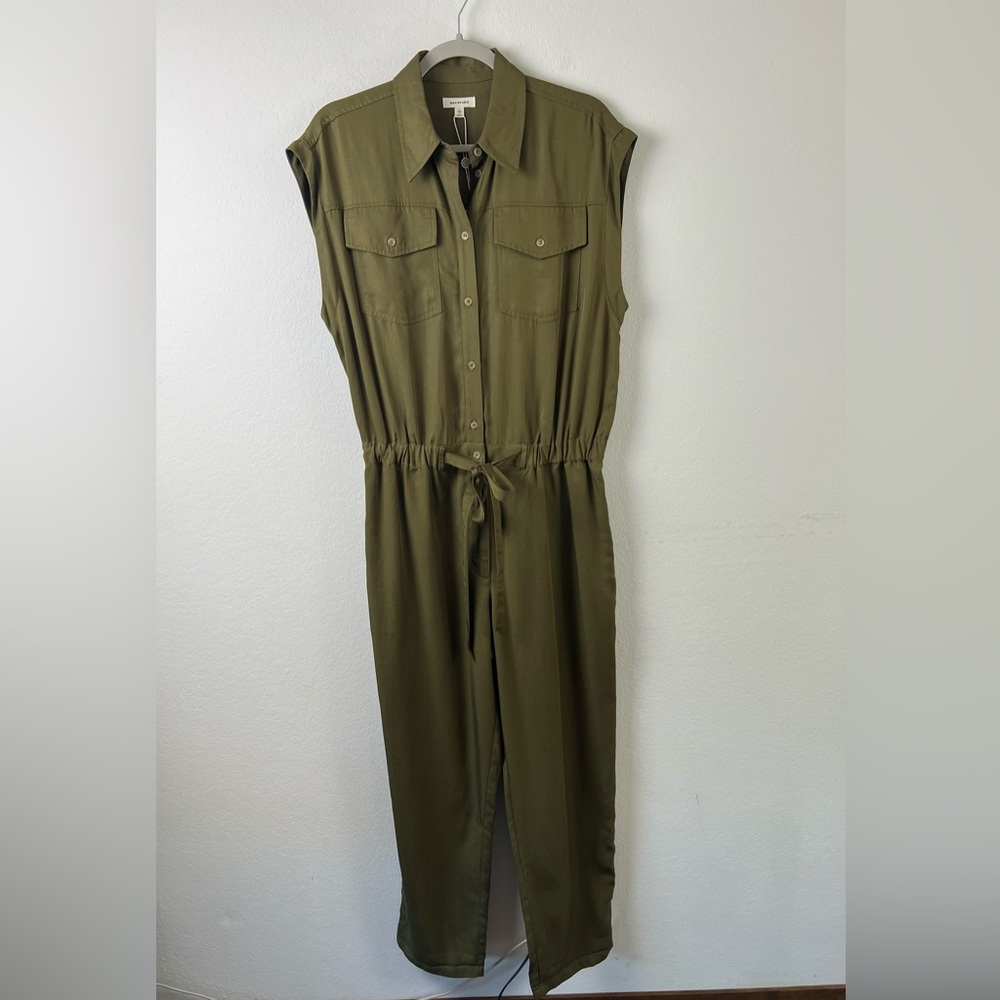 Max Studio Olive Green Sleeveless Button Down Jumpsuit